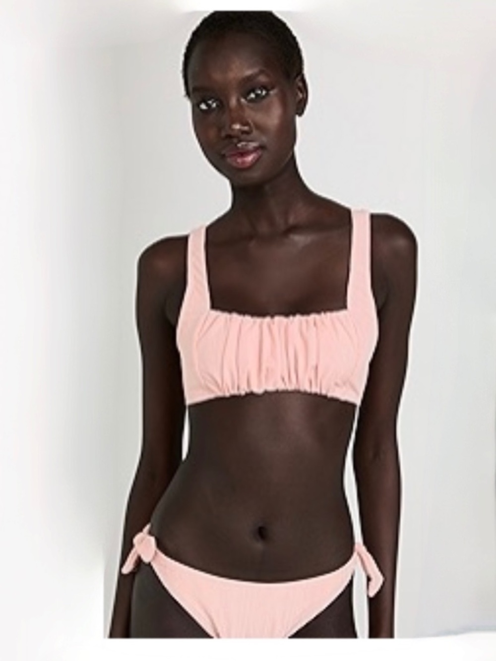 MINKPINK Cecily blush pink ruched bow tie bikini-size large